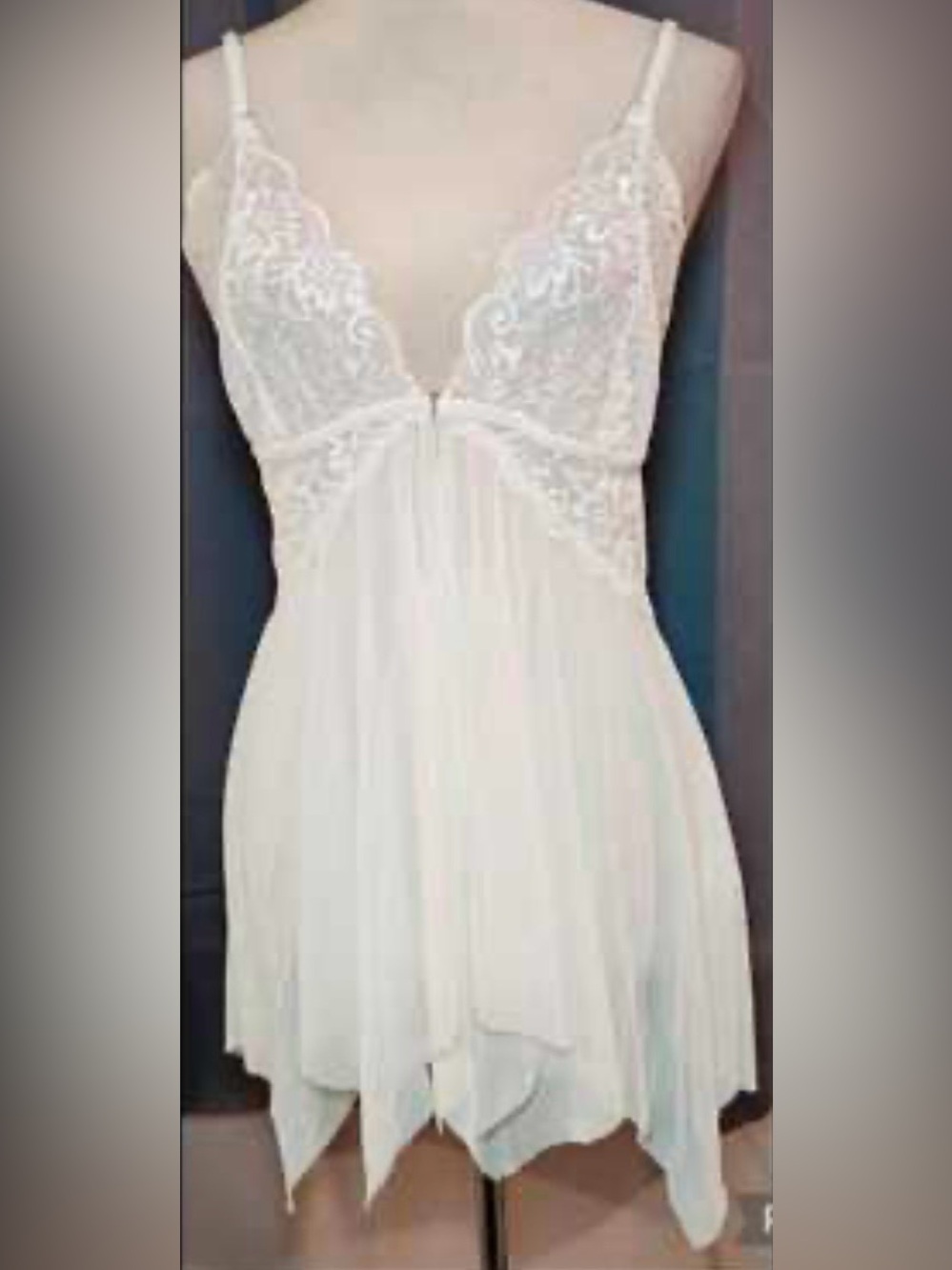 Sheer Lace Babydoll Chemise in White - Delicate Nightwear size L - Picture 6 of 13